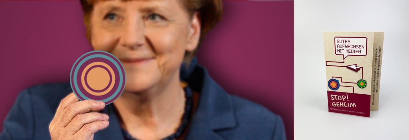 Angela Merkel shows Camblock sticker